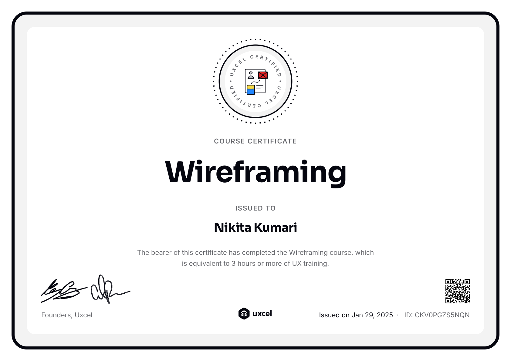 Nikita Kumari's certificate